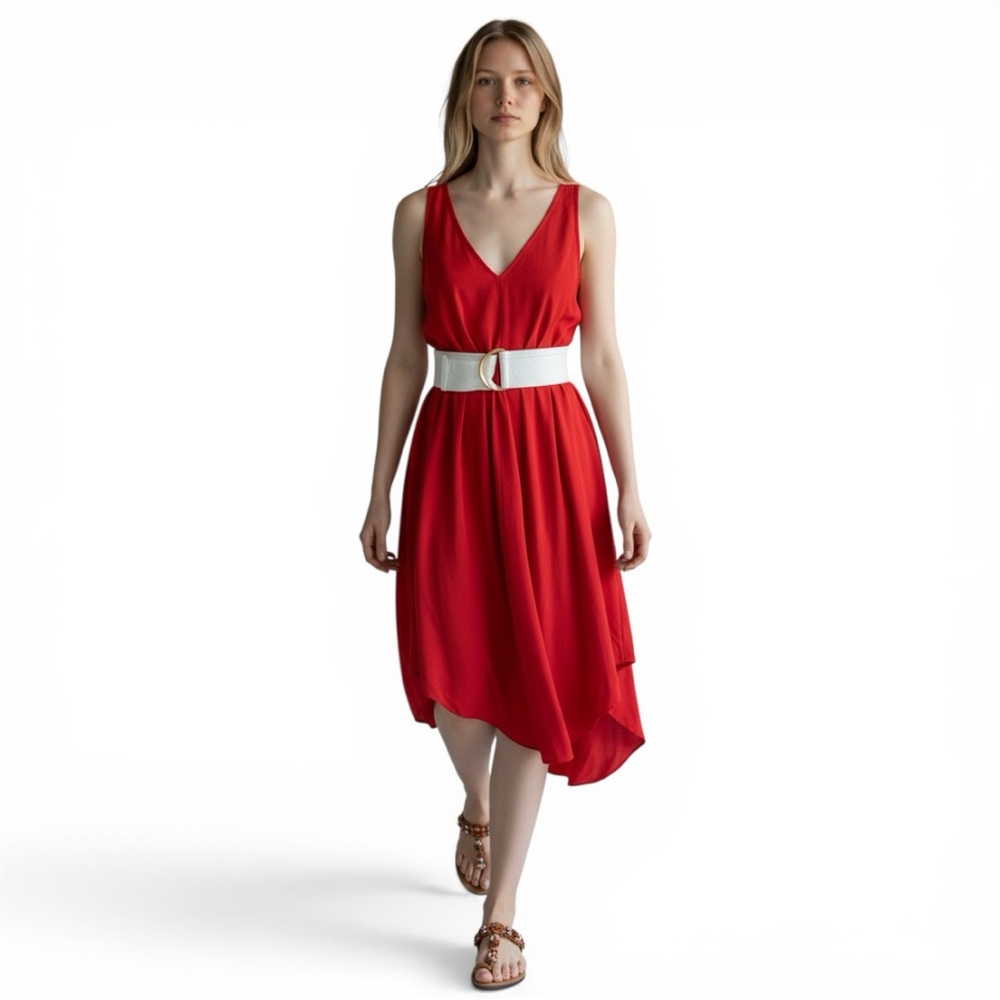 Made in Italy Red Viscose Swing Dress Size 8 Flowy Boho Italian Boutique